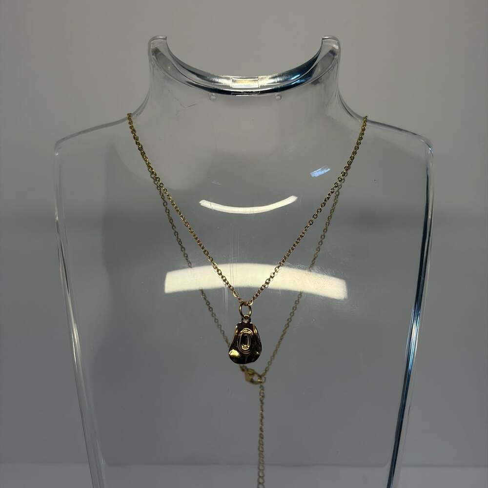 Gold Tone Stainless Steel Cowboy Hat Pendant Necklace Gold